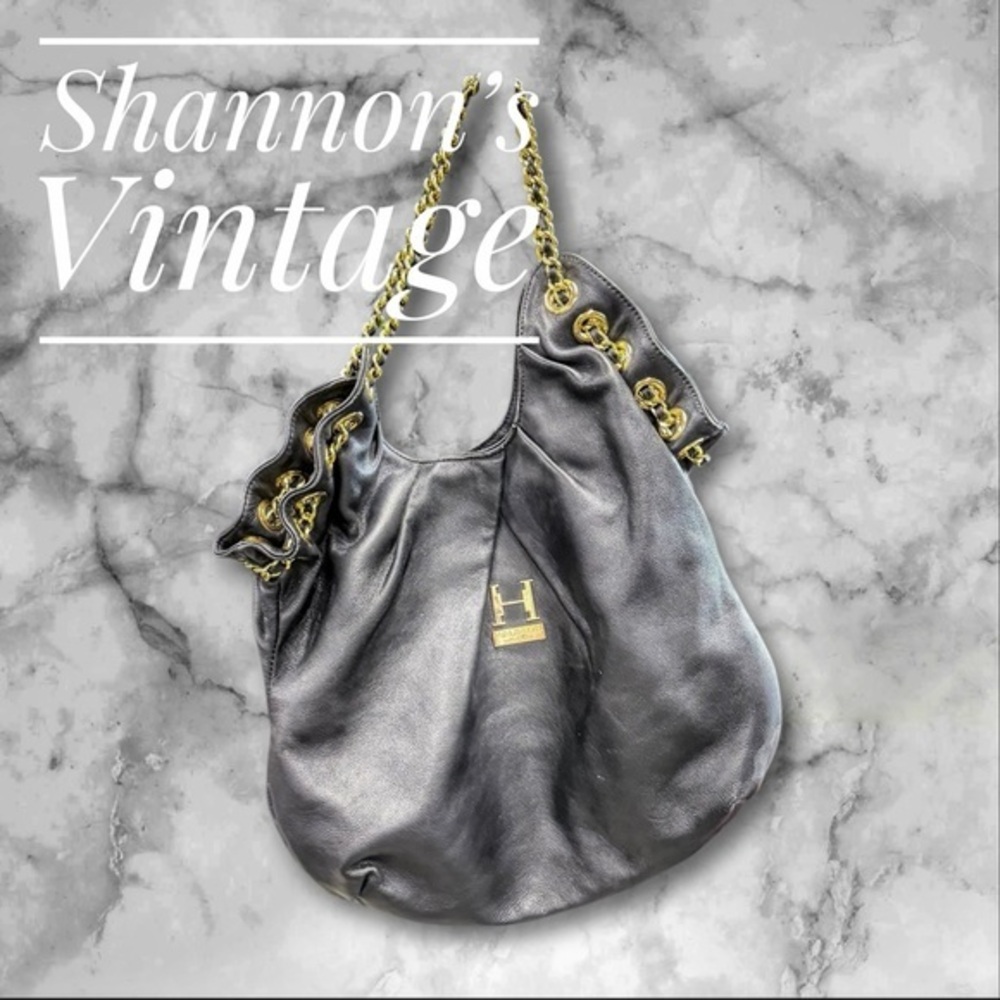 Halston Heritage Black Leather Chain Hobo Bag